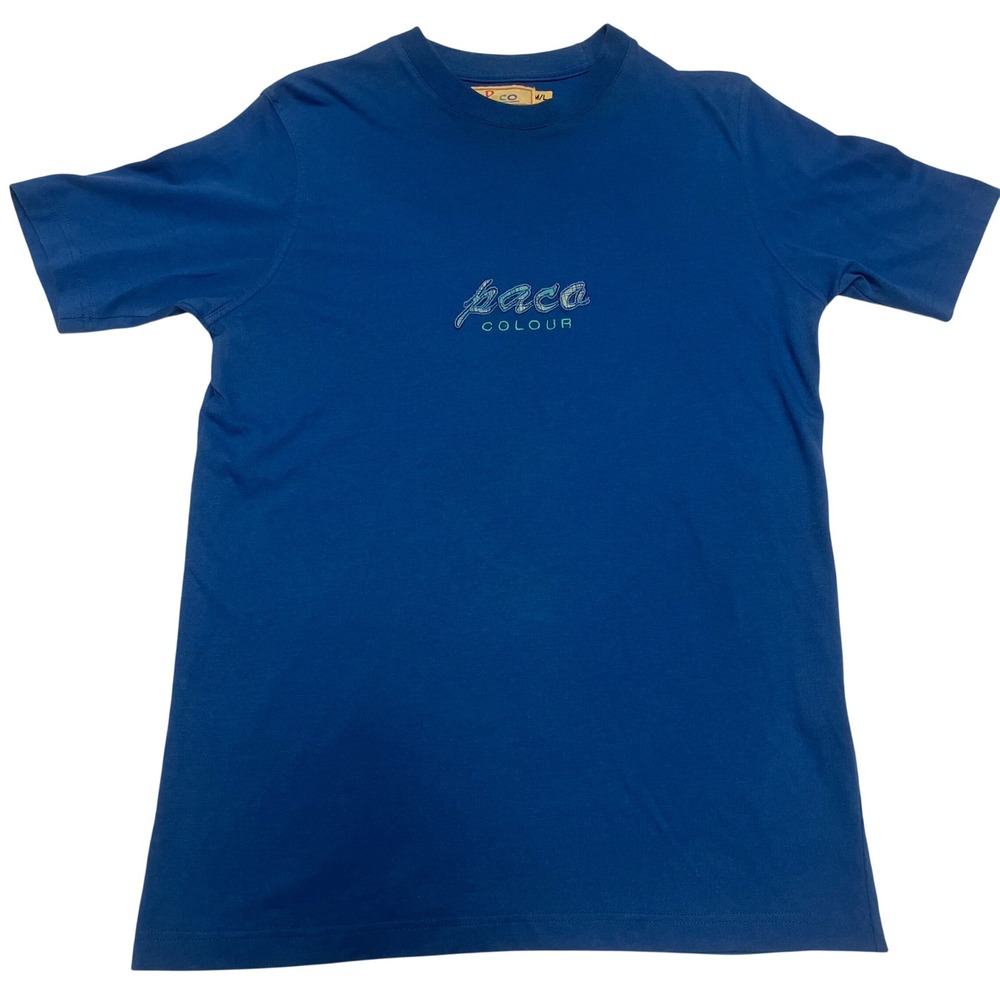 Paco Colour Blue‎ Short Sleeve Embroidered Plaid Logo T-Shirt Womens Size M/L